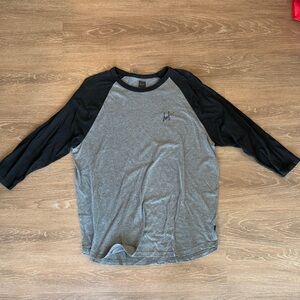 Men's Huf Baseball Tee - Gray with Black Sleeves